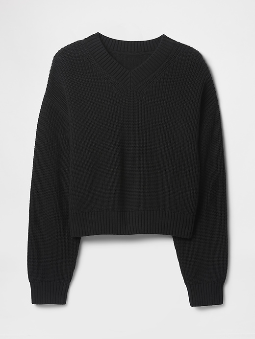 Image number 5 showing, 100% Cotton Shaker-Stitch V-Neck Sweater