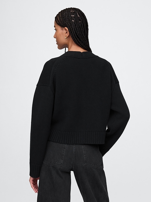 Image number 3 showing, 100% Cotton Cropped V-Neck Cardigan