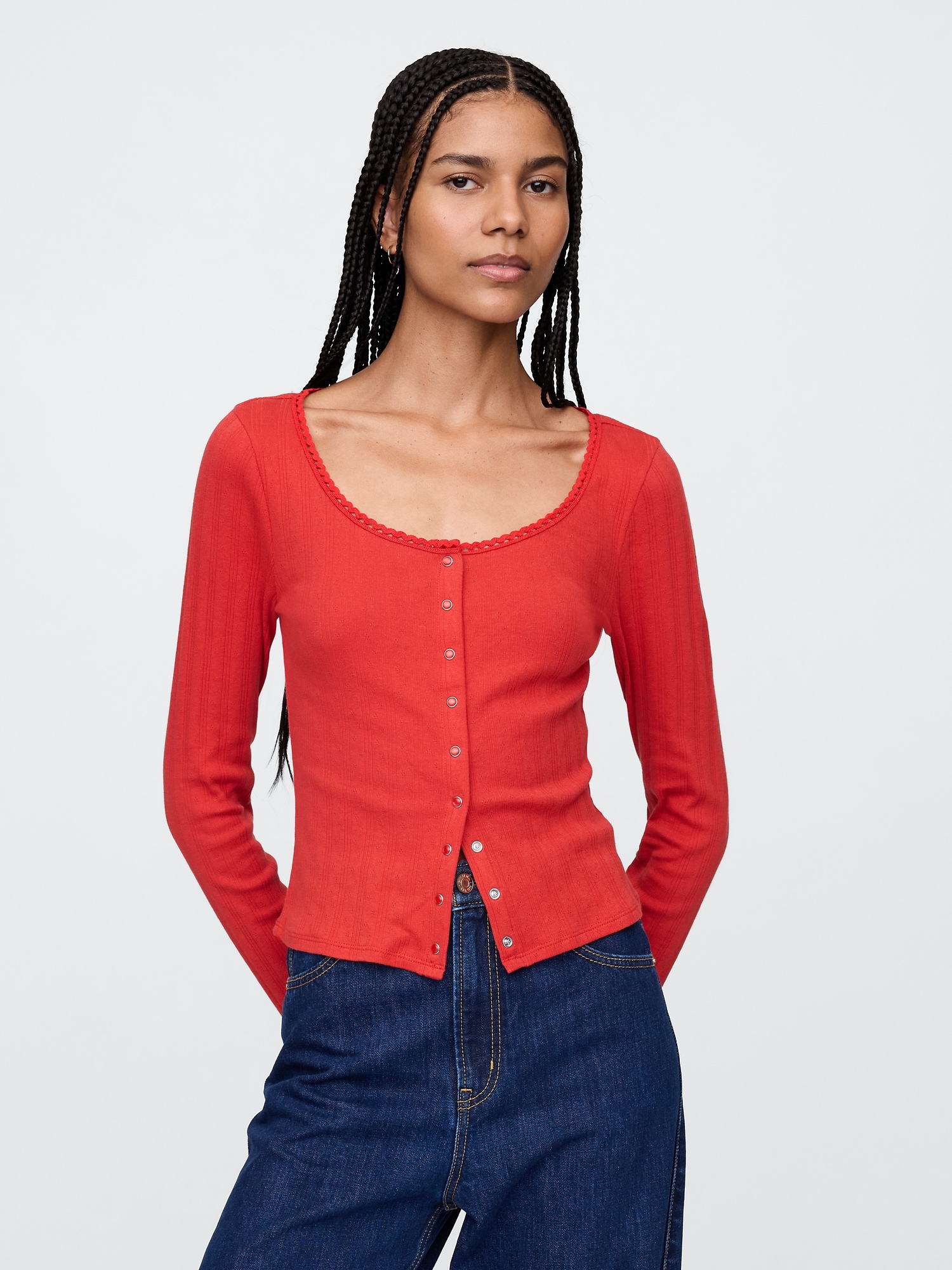 Cropped Pointelle Cardigan