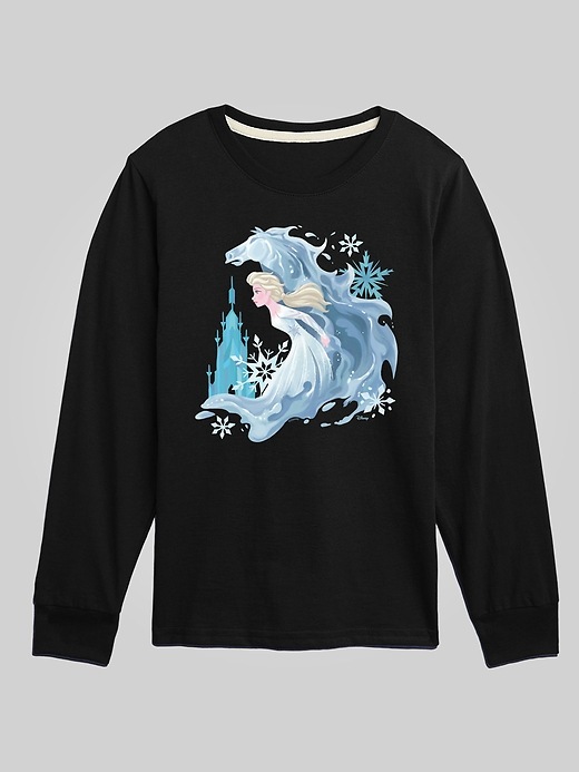 1 of 8 showing, with the color BLACK of product Kids Frozen Elsa and Water Horse Long Sleeve Graphic Tee