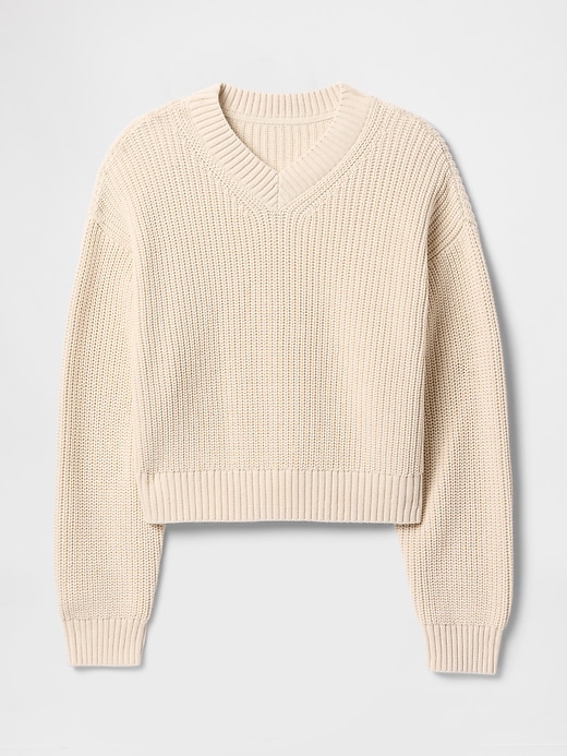 Image number 5 showing, 100% Cotton Shaker-Stitch V-Neck Sweater