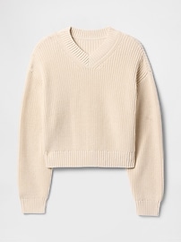 100% Cotton Shaker-Stitch V-Neck Sweater