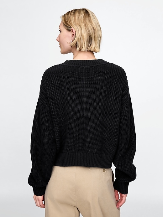Image number 3 showing, 100% Cotton Shaker-Stitch V-Neck Sweater