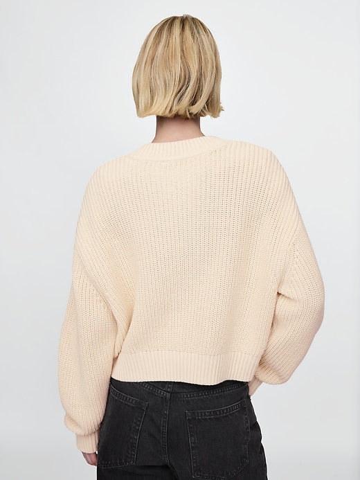 Image number 3 showing, 100% Cotton Shaker-Stitch V-Neck Sweater