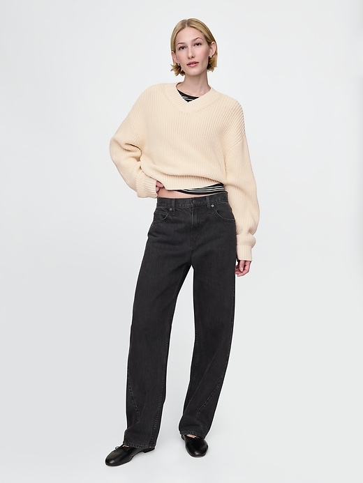 Image number 2 showing, 100% Cotton Shaker-Stitch V-Neck Sweater
