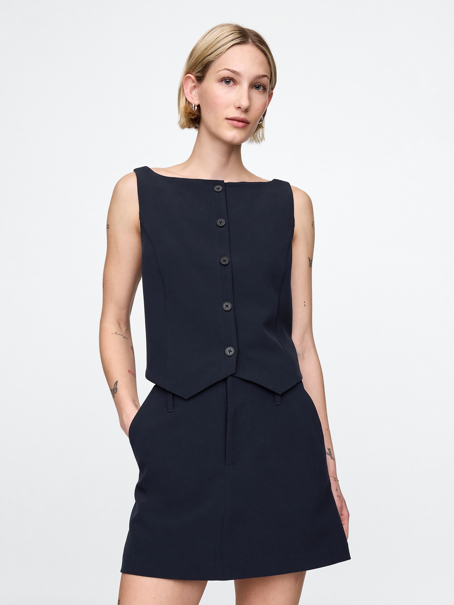 Cropped BiStretch Boatneck Vest - Blue