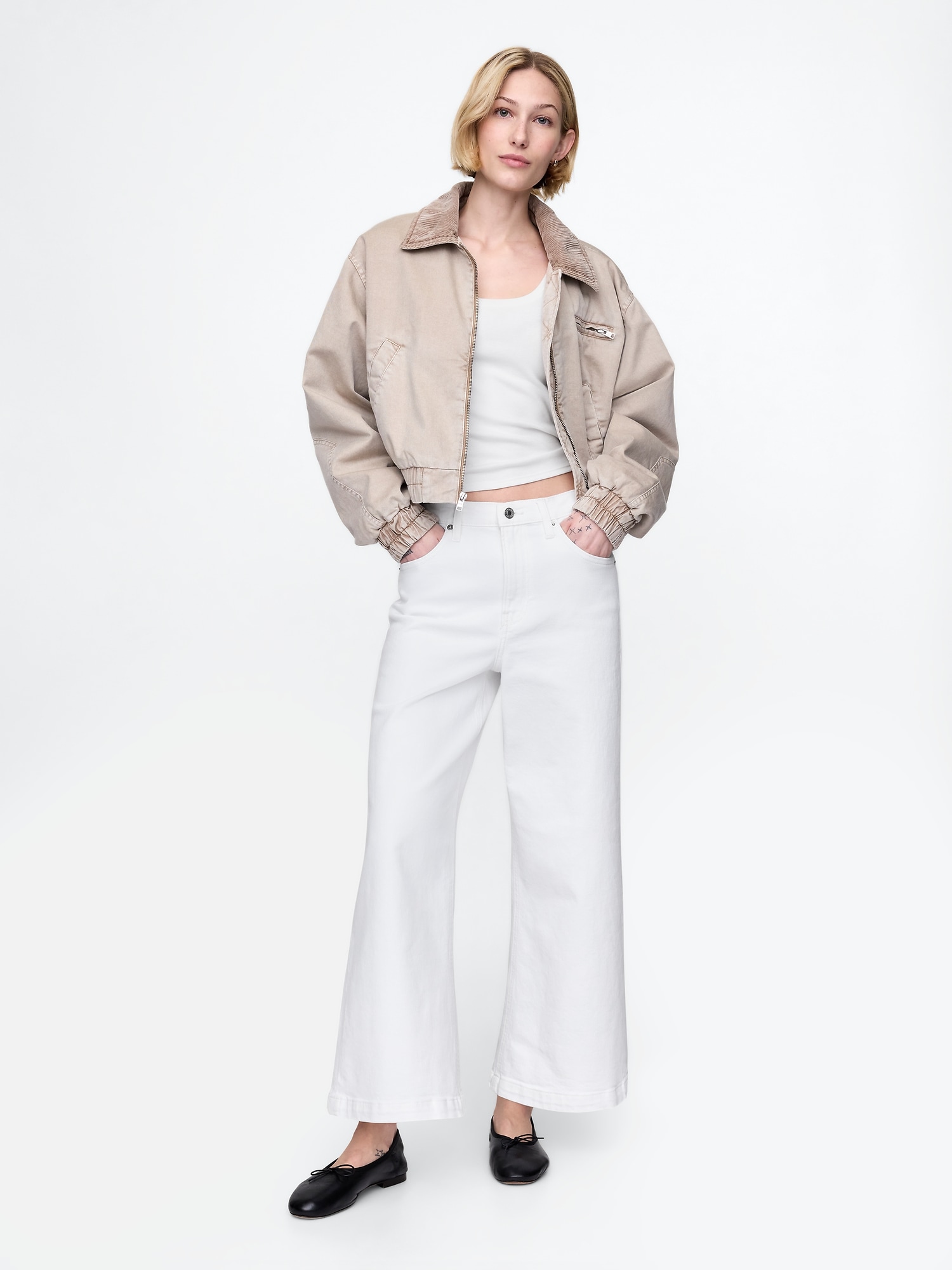 Gap High Rise Stride Wide-leg Ankle Jeans In Optic White