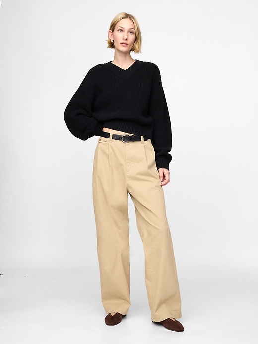 Image number 2 showing, 100% Cotton Shaker-Stitch V-Neck Sweater