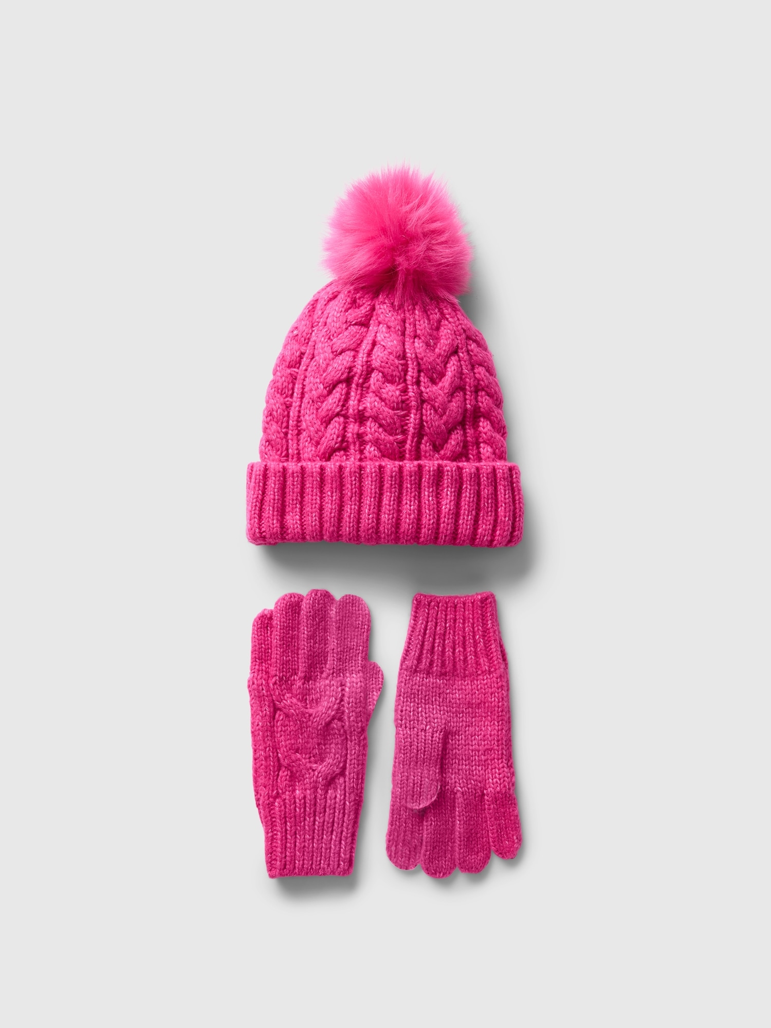 Kids Cable-Knit Beanie and Glove Set - Pink