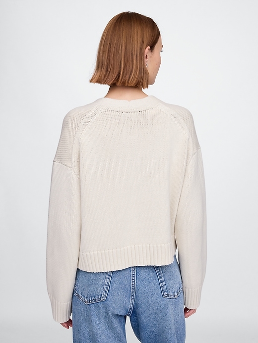 Image number 3 showing, 100% Cotton Cropped V-Neck Cardigan