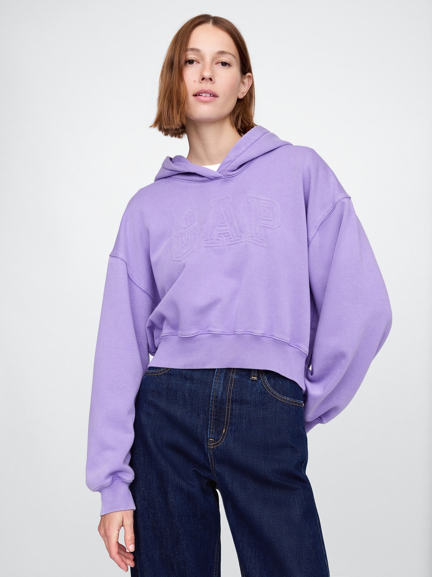 Gap Vintage Soft Cropped Logo Hoodie In Wisteria Blossom Purple
