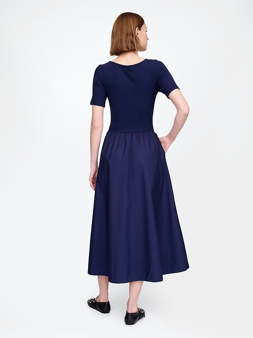 2 of 8 showing, with the color Navy blue of product Modern Rib Mixed Media Maxi Dress