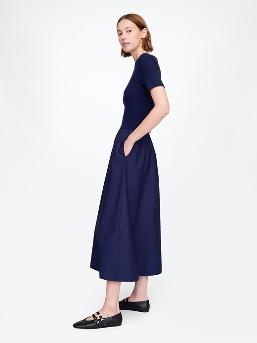 navy blue midi dress for wedding Ever-Pretty Elegant Pleated Chiffon Midi Semi Semi Formal Dress with Ruffled Sleeves Occasion Dress