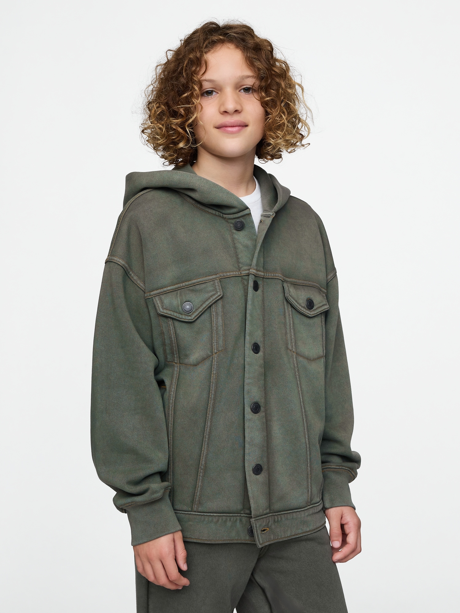 Kids Hooded Icon Sweatshirt Denim Jacket