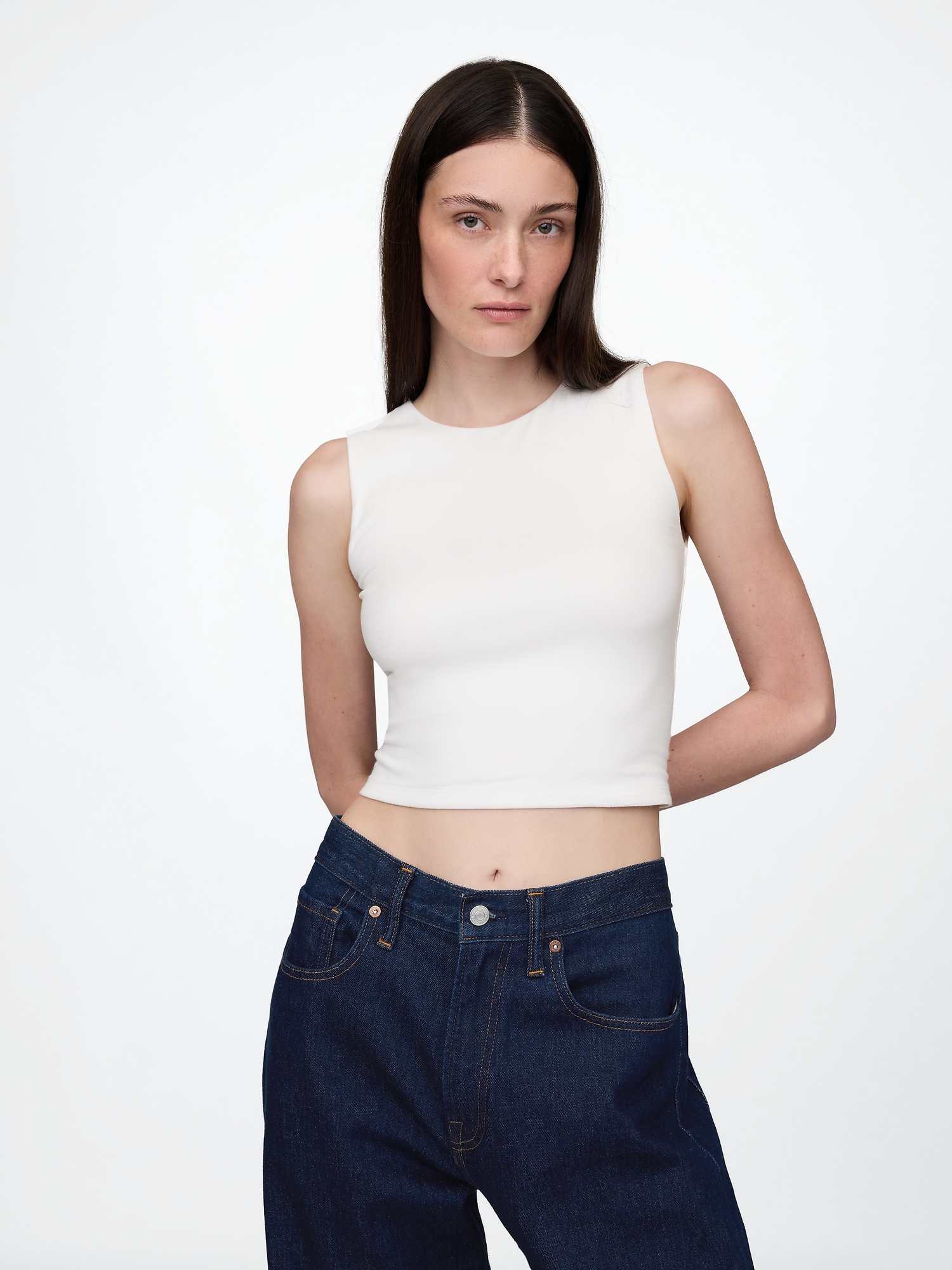 Gap Closeknit Jersey Cropped Shell Tank Top In Off White
