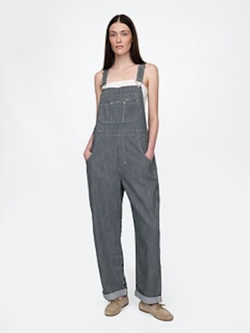 Denim Stripe Loose Overalls