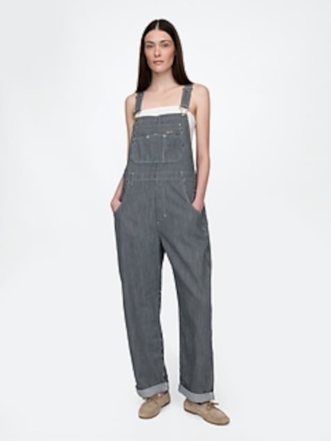 Denim Stripe Loose Overalls