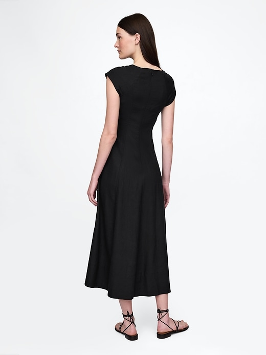 Image number 2 showing, Linen-Blend Cap-Sleeve Maxi Dress