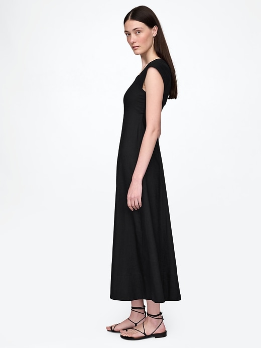 Image number 3 showing, Linen-Blend Cap-Sleeve Maxi Dress