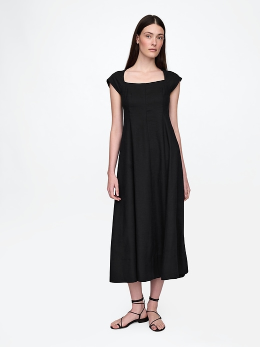 Image number 1 showing, Linen-Blend Cap-Sleeve Maxi Dress