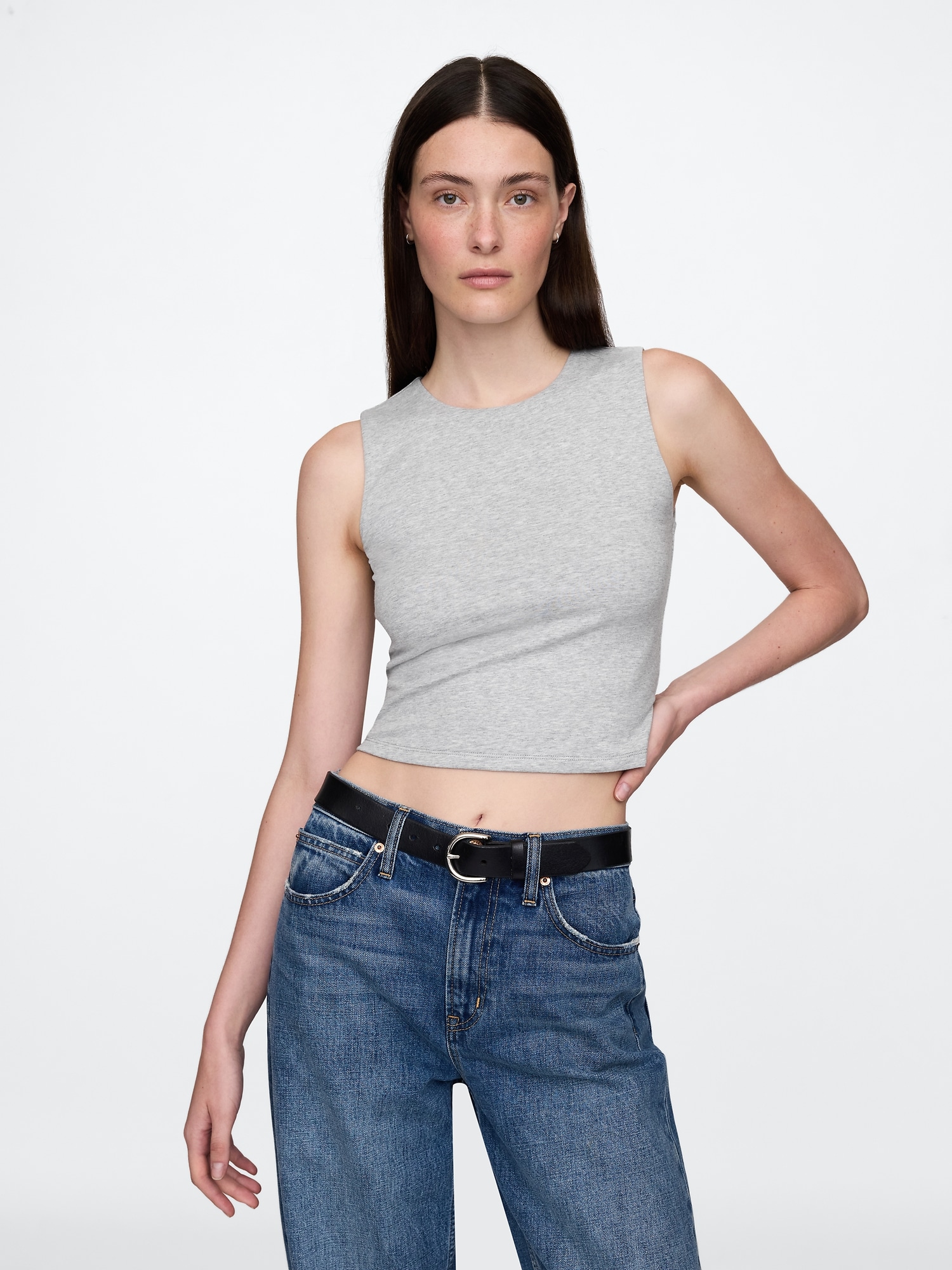 Shop Gap Closeknit Jersey Cropped Shell Tank Top In Light Grey