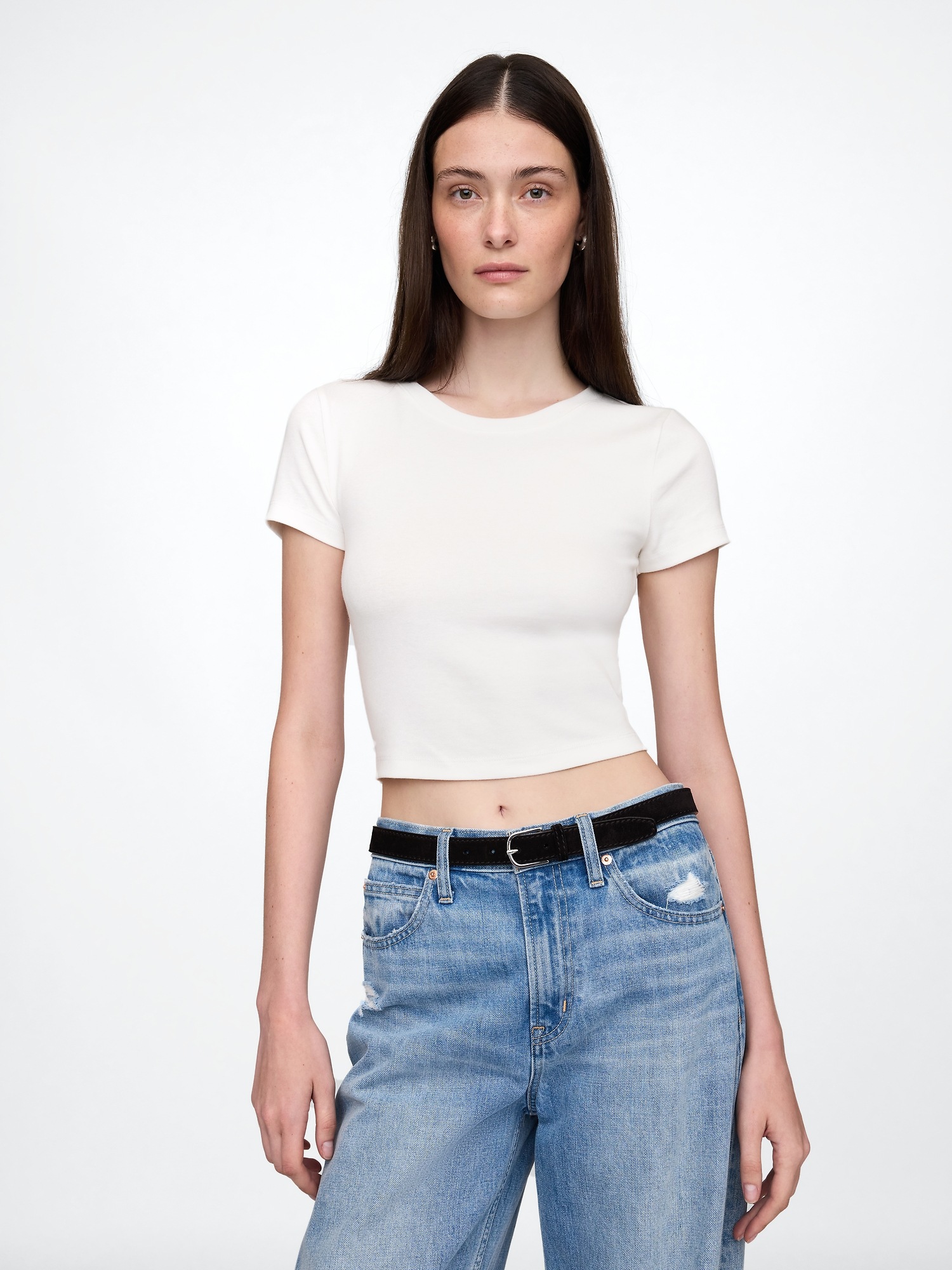 Shop Gap Modern Cropped T-shirt In Off White