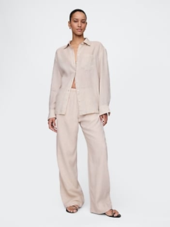 Linen-Blend Easy Wide-Hem Pants