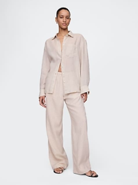 Linen-Blend Easy Wide-Hem Pants