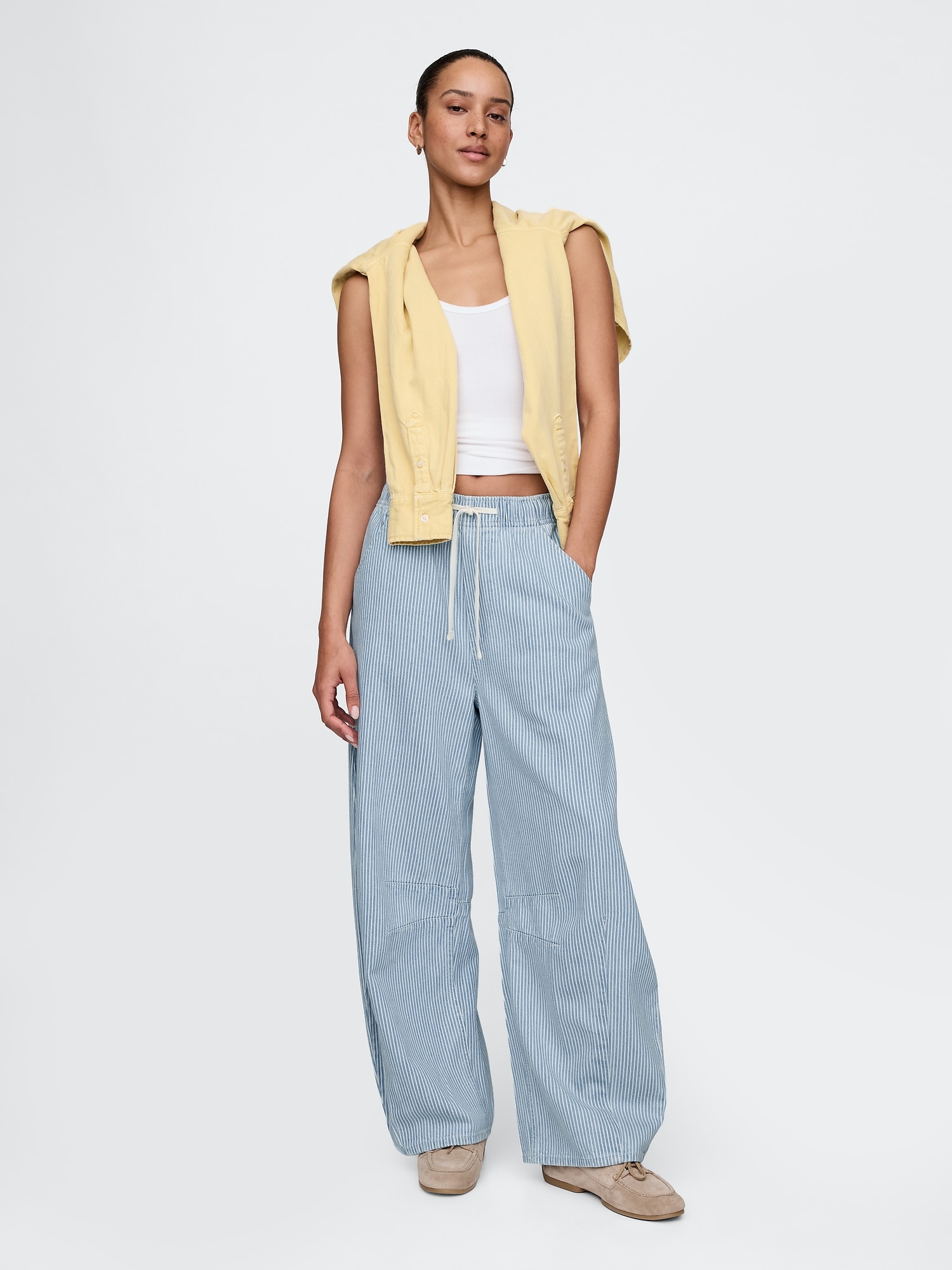 Mid Rise UltraSoft Denim Stripe Easy Horseshoe Jeans