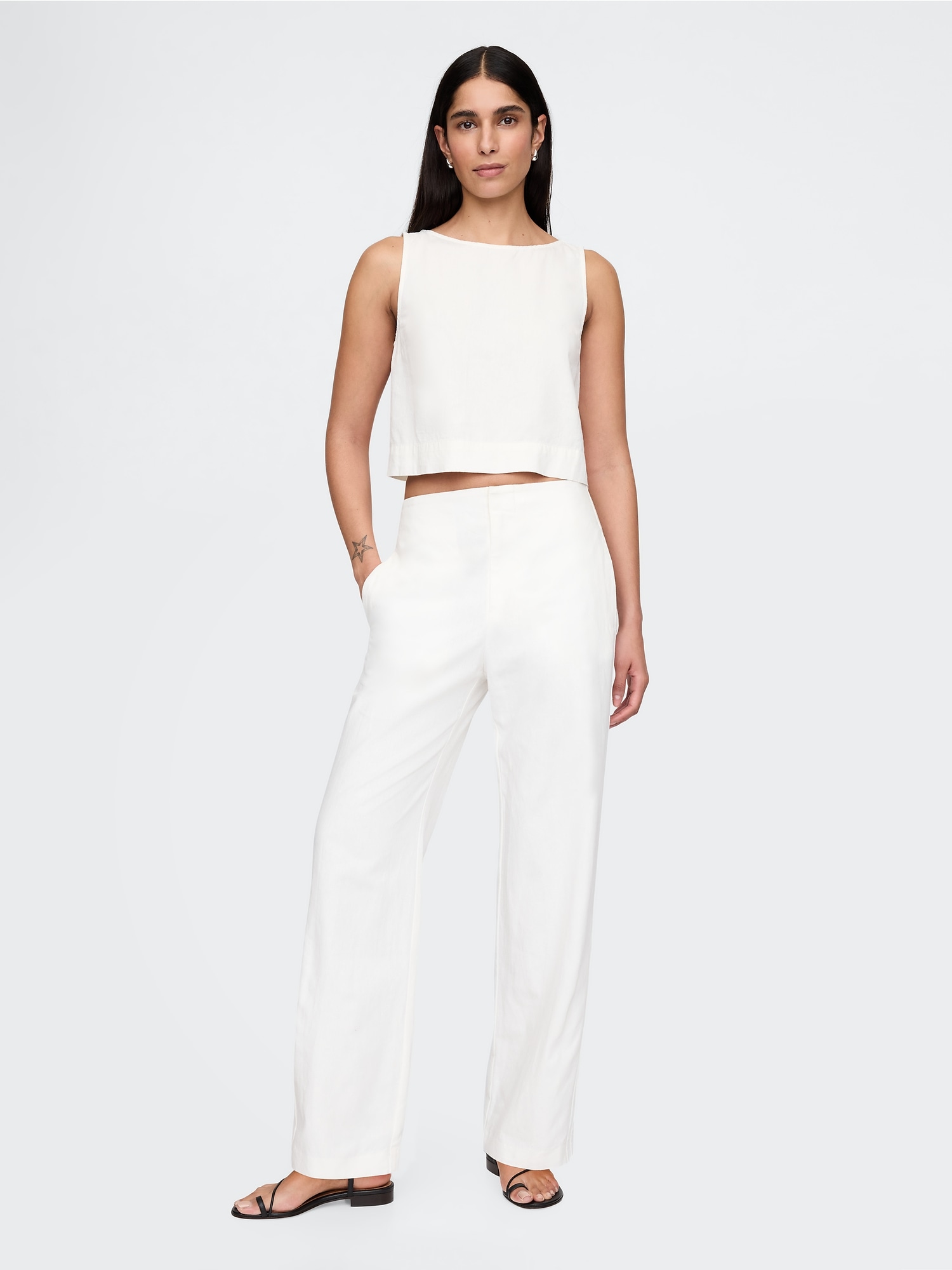 Linen-Blend Relaxed Straight Ankle Pants