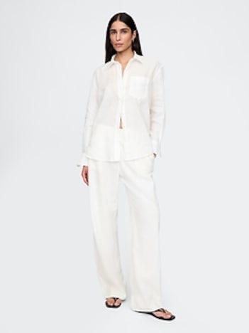 Linen-Blend Easy Wide-Hem Pants