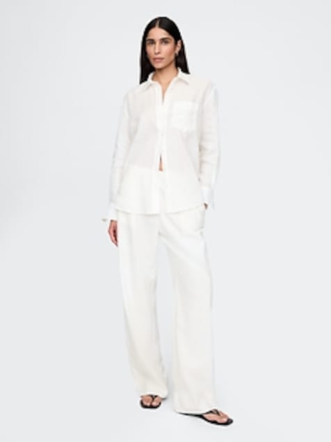 Linen-Blend Easy Wide-Hem Pants
