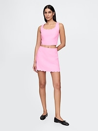 Linen-Blend Scalloped Cropped Top