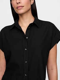 Linen-Blend Crop Shirt