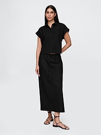 Linen-Blend Crop Shirt