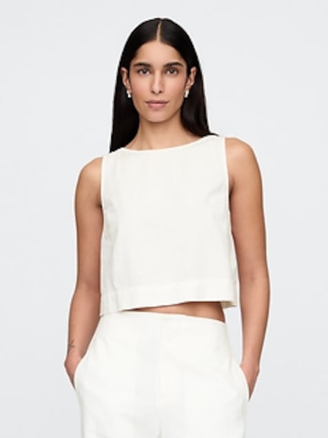 Linen-Blend Crop Shell Tank Top