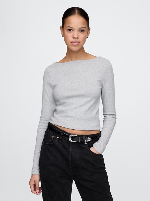 1 of 8 showing, with the color heather grey of product Modern Boatneck T-Shirt