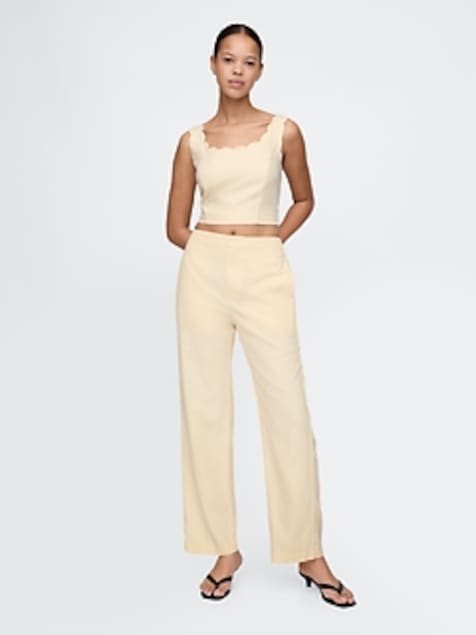 Linen-Blend Relaxed Straight Ankle Pants
