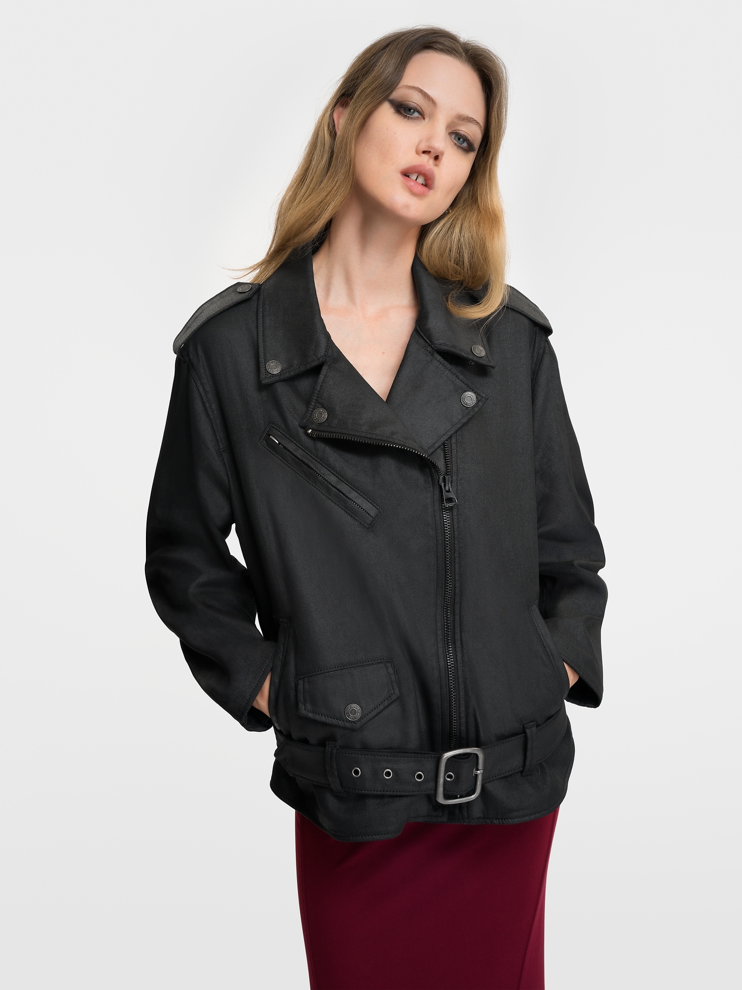 Coated Denim Moto Jacket Designed by Zac Posen Gap