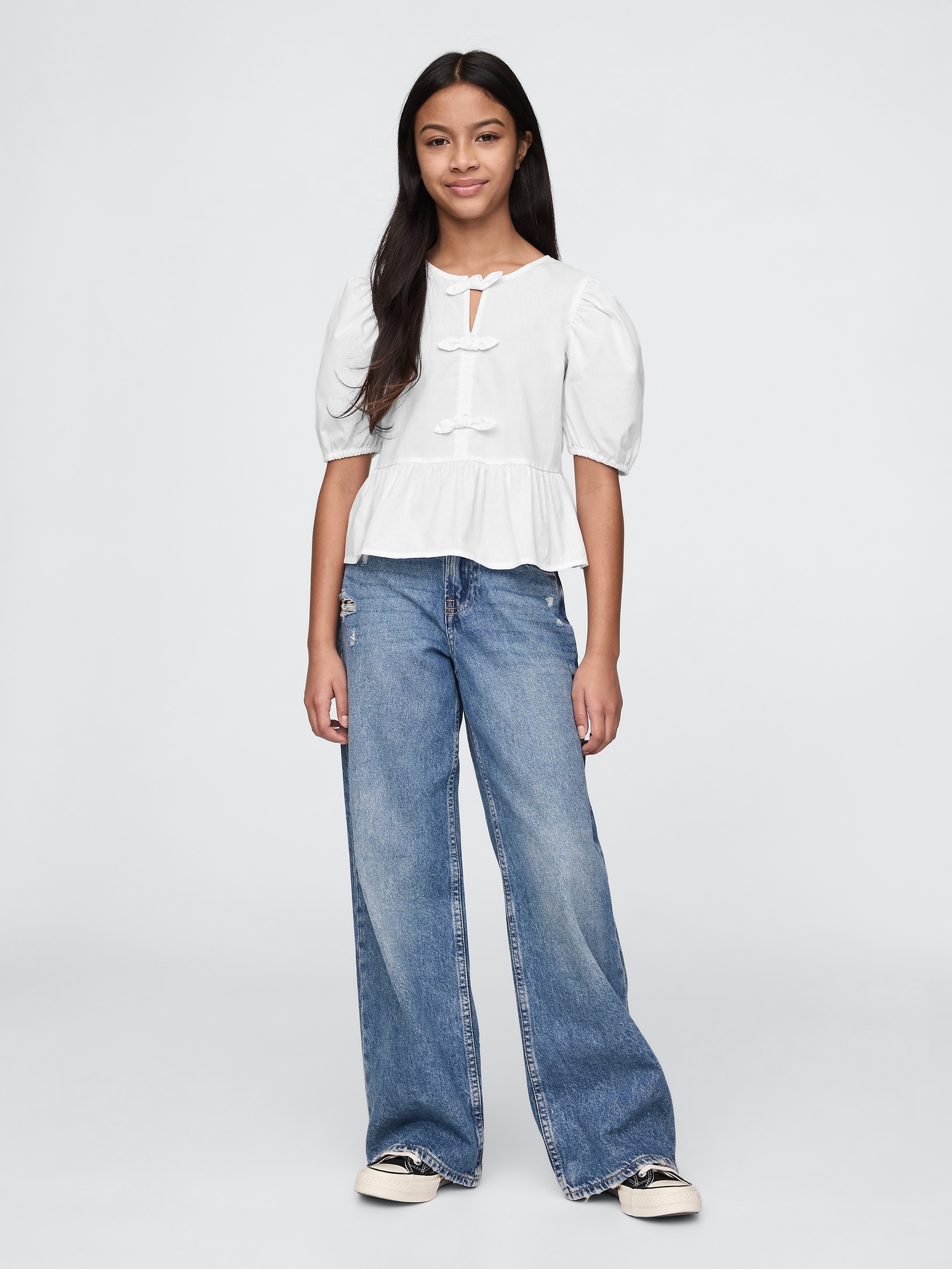 Kids Puff-Sleeve Peplum Bow Top | Gap
