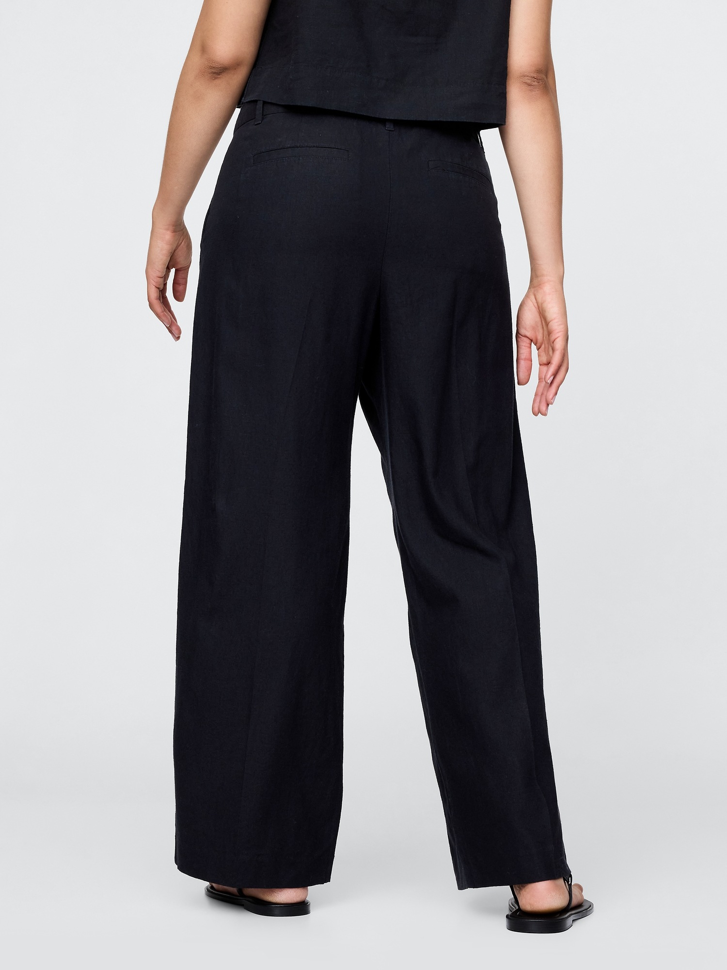 Женские брюки Gap 365 Low Rise Linen-Blend Trousers, цвет: Чёрный — фото 5