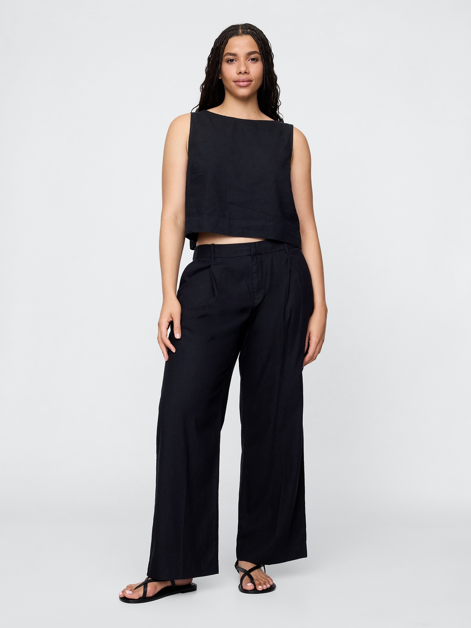 Женские брюки Gap 365 Low Rise Linen-Blend Trousers, цвет: Чёрный — фото 4