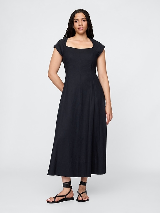 Image number 5 showing, Linen-Blend Cap-Sleeve Maxi Dress