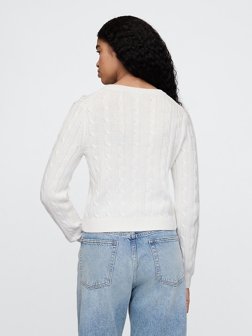 Image number 3 showing, 100% Cotton Cable-Knit V-Neck Sweater