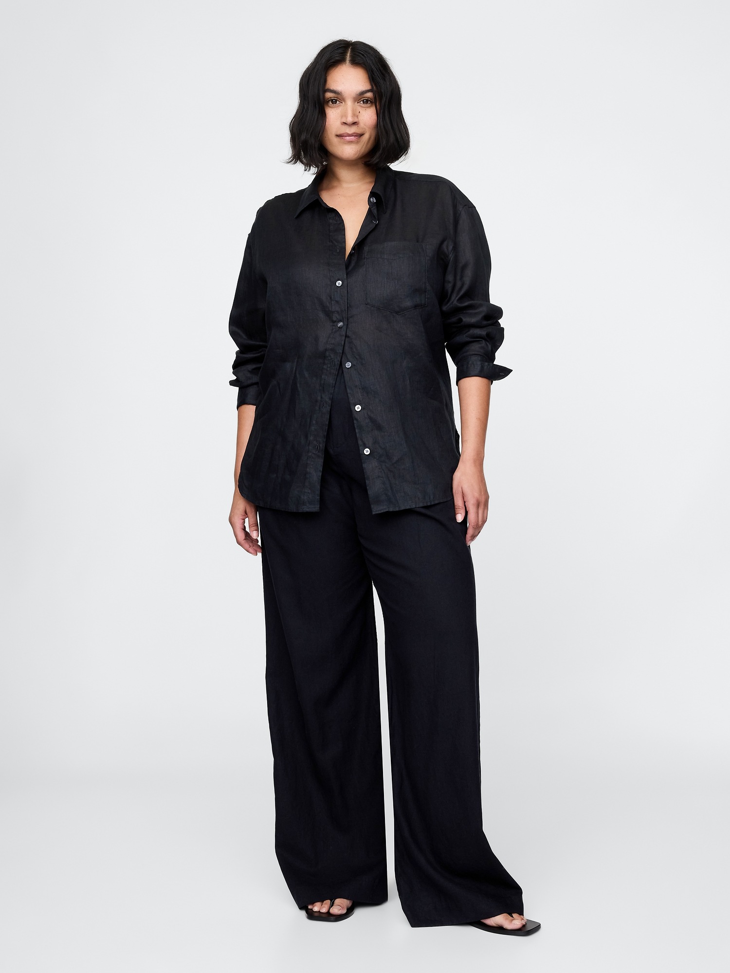 Женские брюки Gap 365 High Rise Linen-Blend Trousers, цвет: Чёрный — фото 5