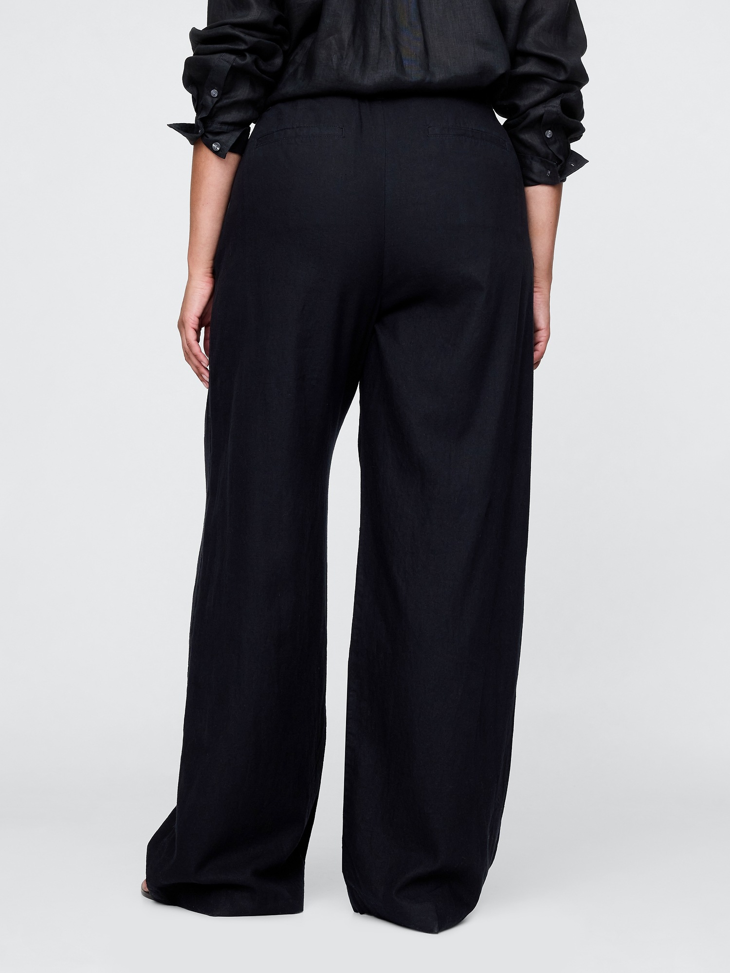 Женские брюки Gap 365 High Rise Linen-Blend Trousers, цвет: Чёрный — фото 6