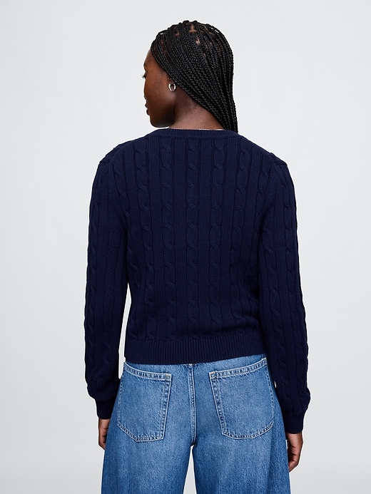 Image number 3 showing, 100% Cotton Cable-Knit V-Neck Sweater