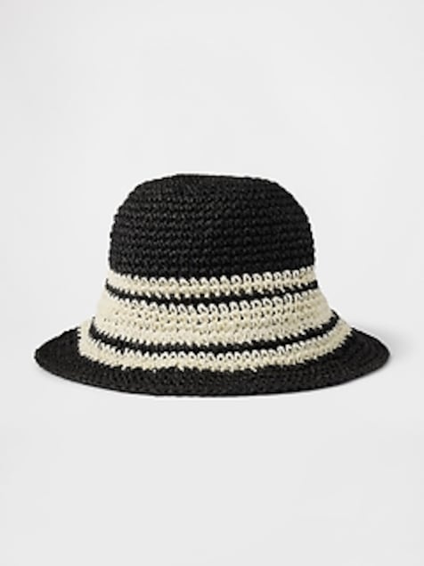 Striped Straw Bucket Hat