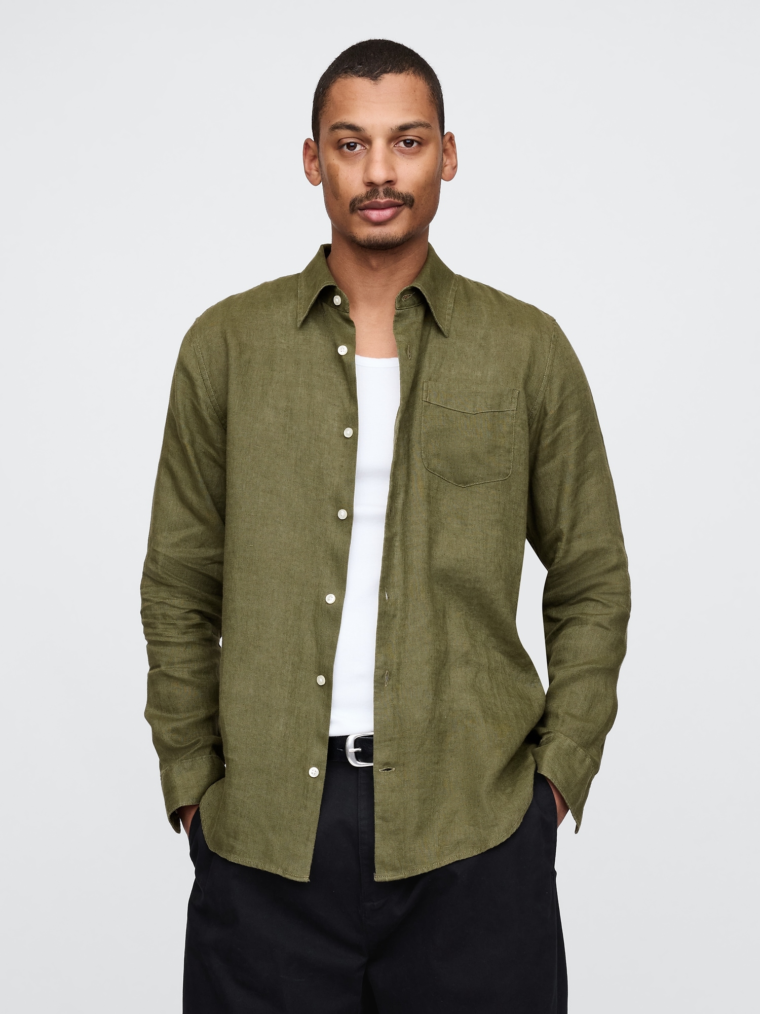 100% Linen Classic Shirt - Green