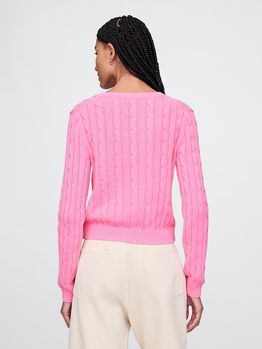 Image number 3 showing, 100% Cotton Cable-Knit V-Neck Sweater
